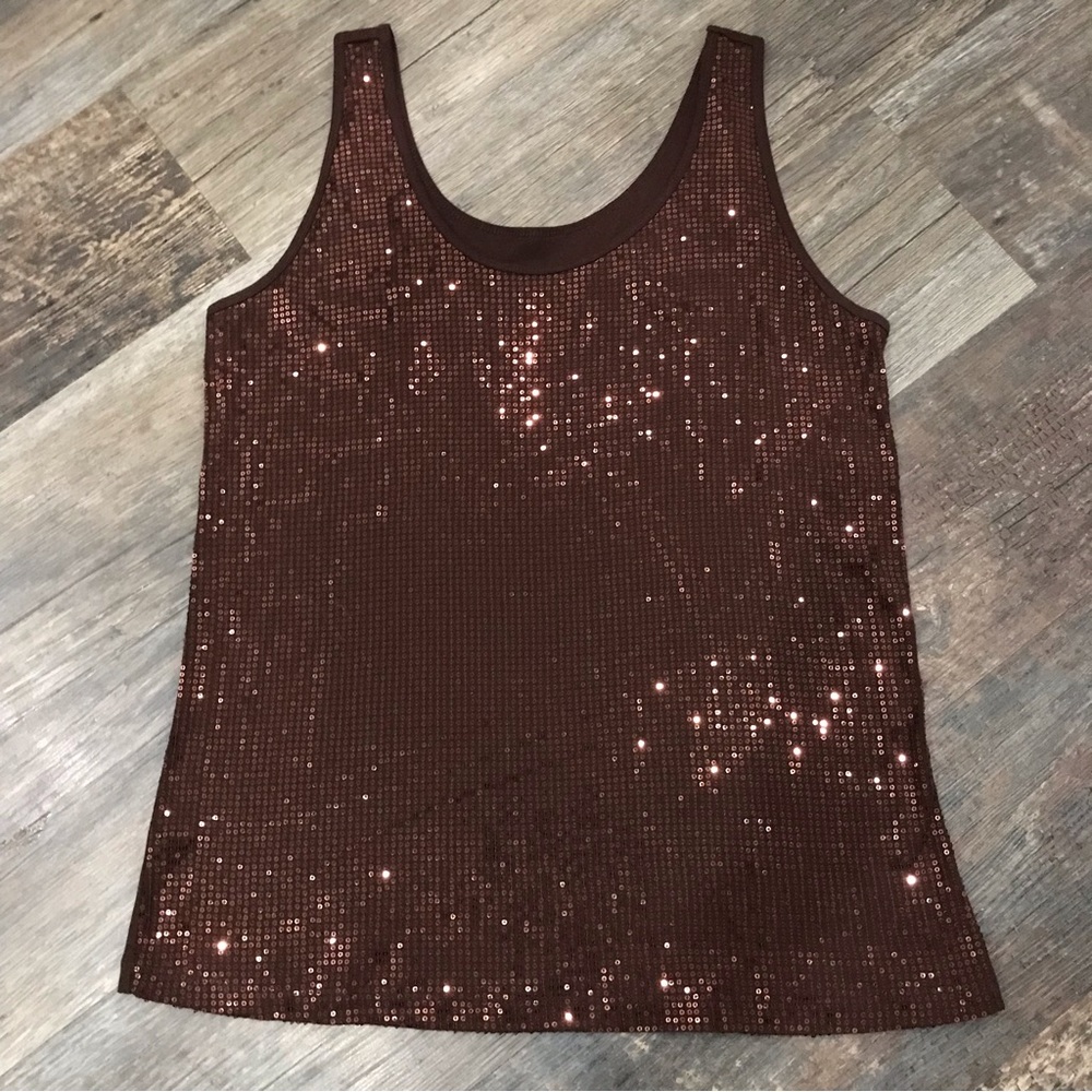 LANE BRYANT Copper/Brown Sequin Front Camisole/Tank TOP Brown Stretch Back NWOT